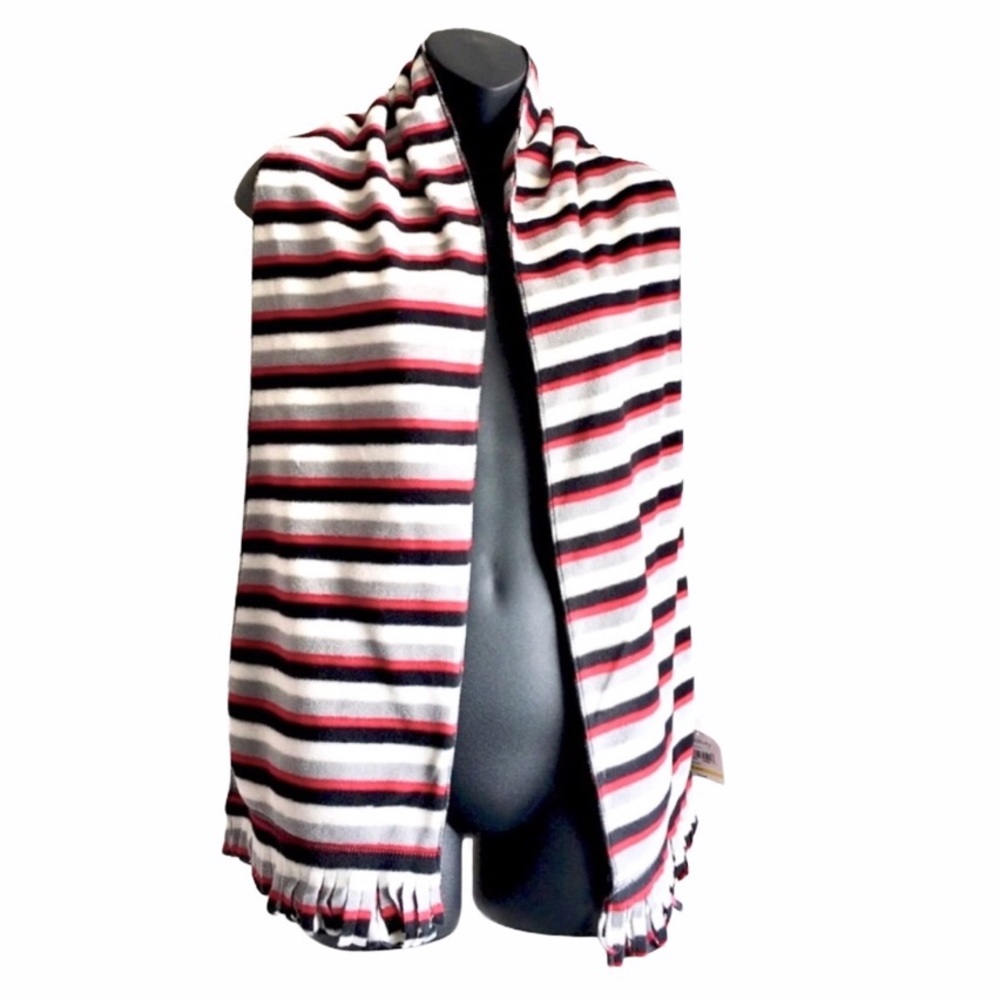 NEW 60” x9”Fleece Scarf. Double Layer Grey/Purple